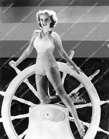 crp-12219 1936 sexy & shapely Jane Hamilton in new swimwear at the ship's wheel vintage pinup pose crp-12219