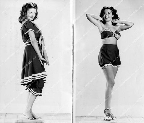 crp-12418 1945 news photo beauty Barbara bates models new and 100 year old swimwear 2 photos crp-12418