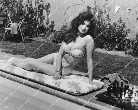 crp-13380 1964 sexy bikini babe Danice Daniels or Margo Mehling poolside game of chess film Tickled Pink aka Magic Spectacles crp-13380