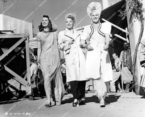crp-14382 1945 trio of beauties Dusty Anderson, Evelyn Keyes, Adele Jergens Columbia Studios backlot film A Thousand and One Nights crp-14382