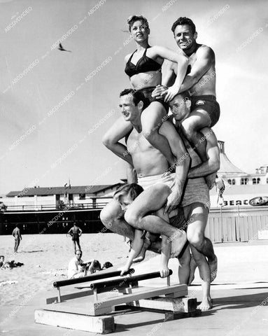 crp-15263 1954 12 yo strong girl April Atkins at Venice Muscle Beach Calif w Patti Taylor, DeForrest Most, Russ Saunders, Edwin Grant crp-15263