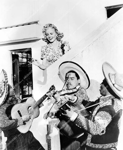 crp-16503 1945 Janet Blair w Mexican mariachi band Xechimilco film Tonight and Every Night crp-16503