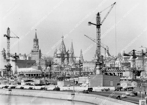 crp-02321 1964 historic Russia view up Moscow River to the Kremlin new hotel under construction crp-02321