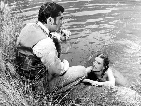 crp-07132 1967 James Farentino watches Melodie Johnson bath in river film Ride to Hangman's Tree crp-07132