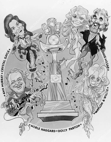 crp-00995 1979 caricatures Roy Clark,Loretta Lynn,Dottie West,Kenny Rogers,Barbara Mandrell TV Country Music Awards crp-00995